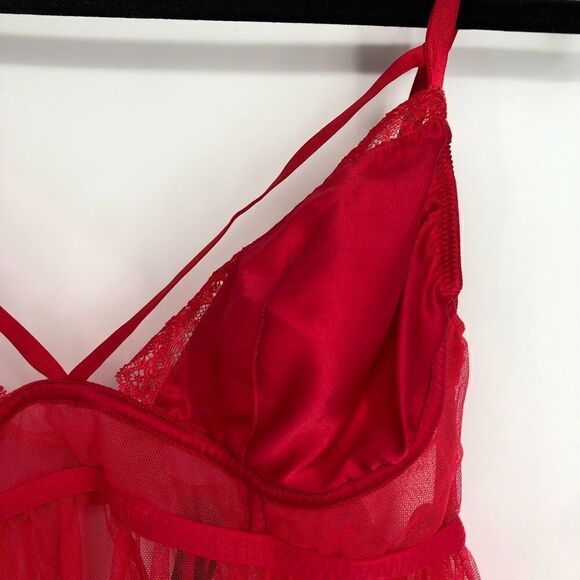 VICTORIA’S SECRET Red Open Back Babydoll Sheer Mesh - Picture 3 of 8